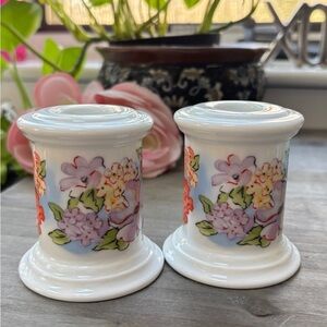 1987 Avon Spring Hostess Collection Set of 2 Floral Taper Candle Holders